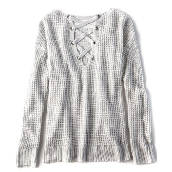 AE // Lace-Up Back Waffle Knit Sweater - Picture 3 of 5